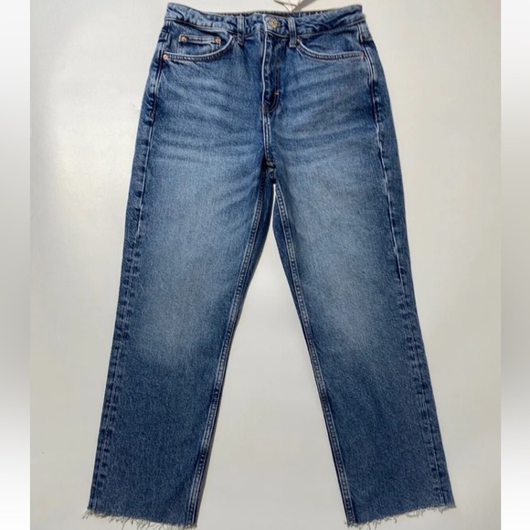 v by very Denim - Very Mid Wash Blue High Waist Crop Jeans   Size 10 Short, 6 Regular